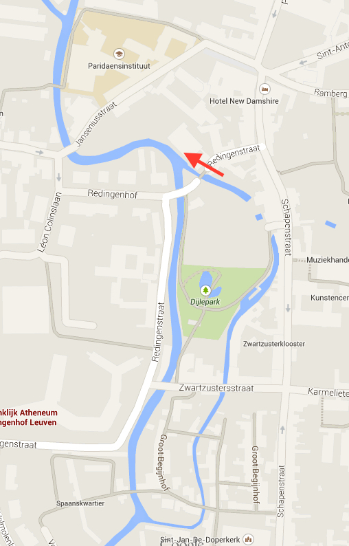 Samenvloeiing van twee armen van de Dijle. Copyright plan: Google Maps.