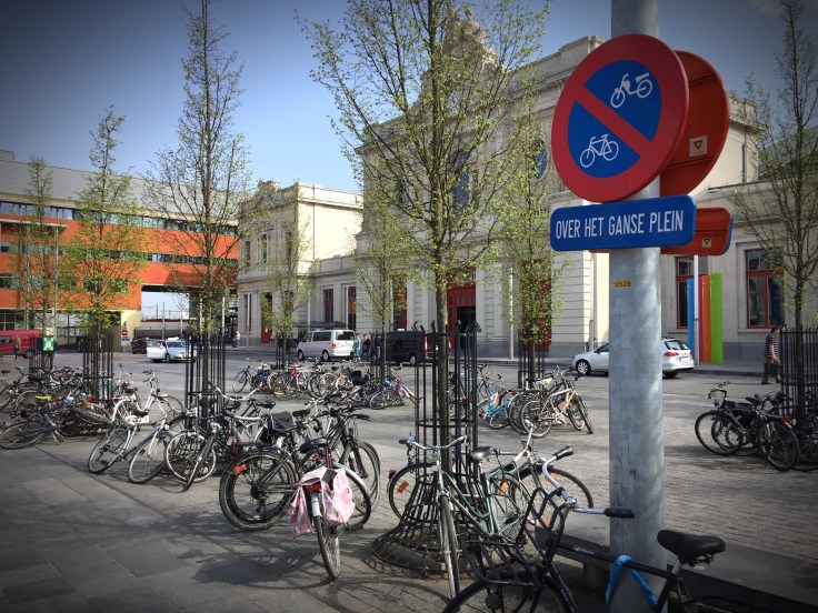 Over het ganse plein. Te Voet in de Stad. Of met de fiets. Foto Hendrik Elie Vanden Abeele en Annie Clarke