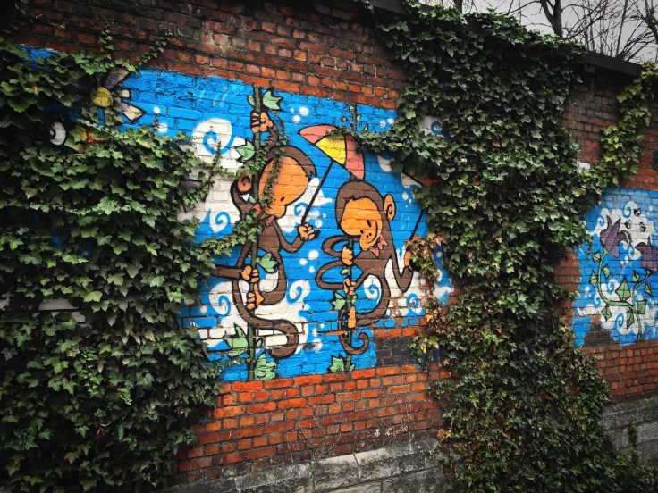 Teken aan de Wand #56 Aapjes. Leuven, Brusselsestraat, 18 december 2015, Foto Hendrik Elie Vanden Abeele. Te Voet in de Stad